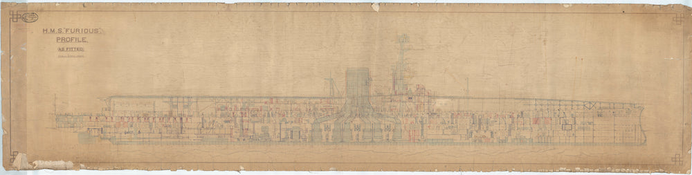 Profile plan (damaged) for HMS 'Furious' (1916)