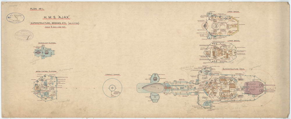 Bridges and superstructure plan for HMS 'Ajax' (1934)