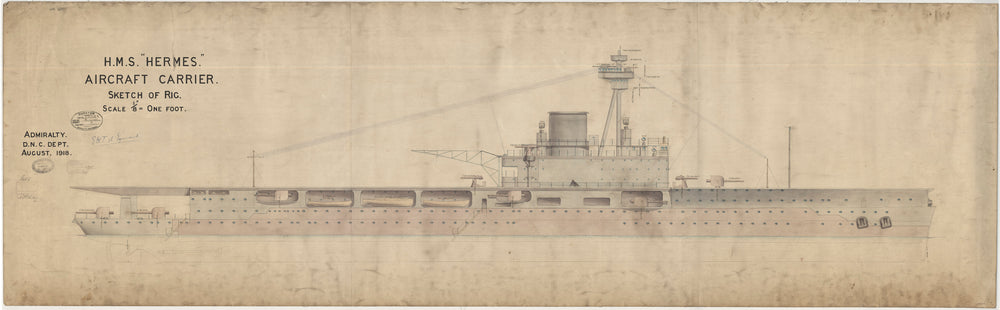 Rig profile plan of the aircraft carrier 'Hermes' (1919)