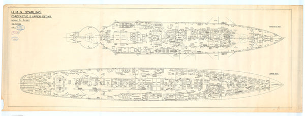 Forecastle and upper deck plan for HMS 'Starling' (1942)