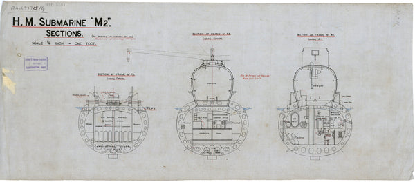 Sections plan for M-class submarine seaplane carrier 'M2' (1919)
