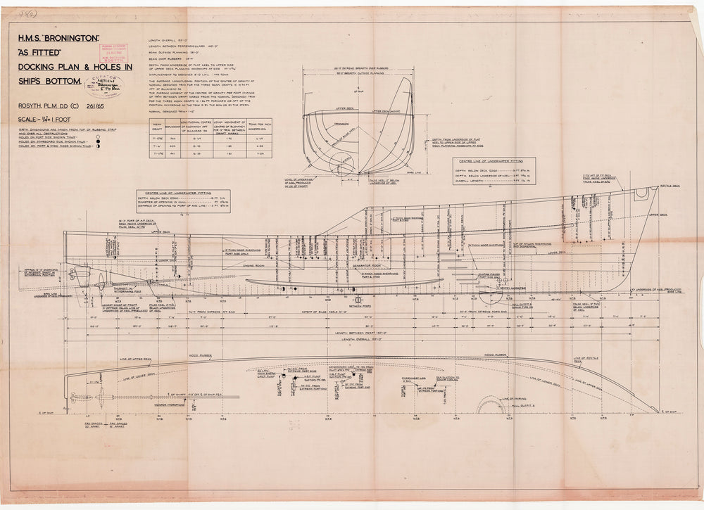 Docking plan of HMS 'Bronington' (1953) in 1965. Scale - 1:48