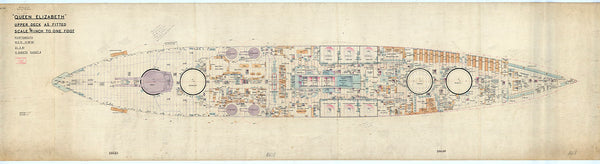 Upper deck plan for HMS 'Queen Elizabeth' (1913), as fitted 1941