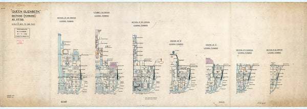 Forward sections plan for HMS 'Queen Elizabeth' (1913), as fitted 1941