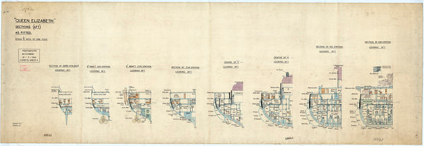 Aft sections plan for HMS 'Queen Elizabeth' (1913), as fitted 1941