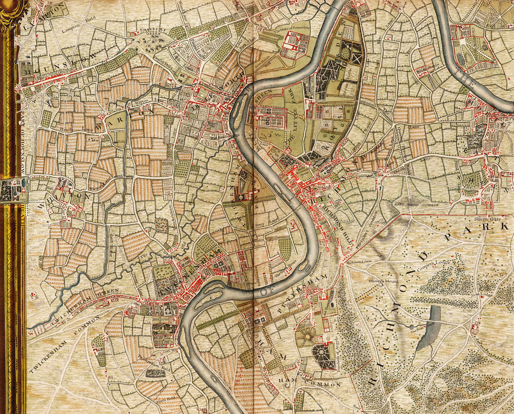 Detail of Map of Hounslow, Twickenham and Richmond by John Rocque