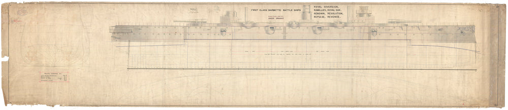 Lines, body, half breadth plan for HMS 'Royal Sovereign' (launched 1891)