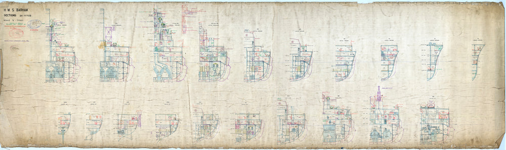 Sections plan for 'Barham' (1914) as fitted plus modifications