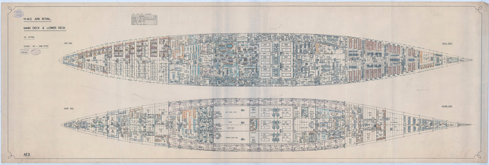 Main & lower decks plan for HMS 'Ark Royal' (1937)