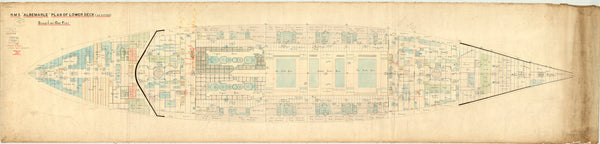Lower deck plan for HMS 'Albermarle' (1901) as fitted 1903, modifications 1909 and 1913