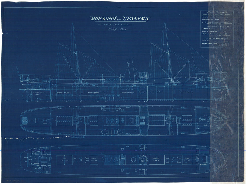 Blueprint, profile & decks for 'Mossoro' (1890) 'Upanema' (1891)