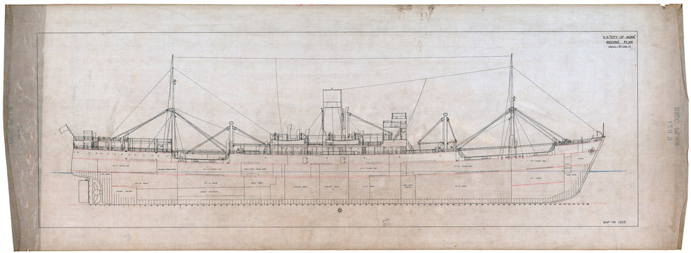 Rigging Profile (outboard view with fittings) for SS 'City of Agra' (1936)
