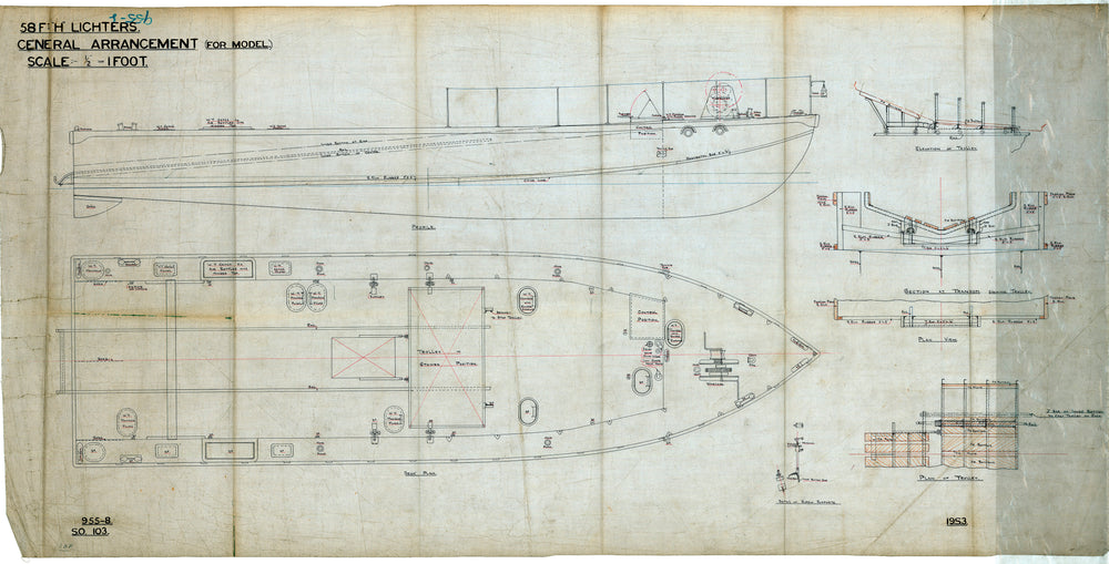 General Arrangement plan for 58ft 'H' Lighters, H1-H4 (1917) (for Model) - 19/S/3