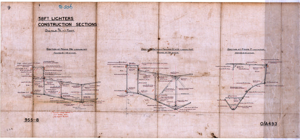 Constructional Sections plan for 58 ft Lighters, H1-H4 (1917) - O/A493.