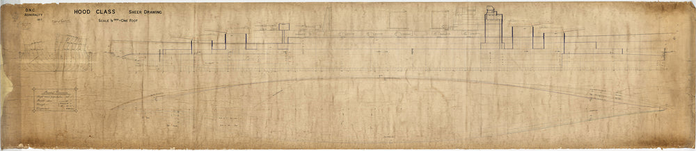 Lines, half breadth and profile plan for HMS 'Hood' (1918)