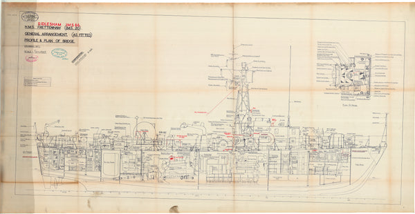 Plan showing profile and plan of bridge as fitted for HMS ‘Sidlesham’ (1955)