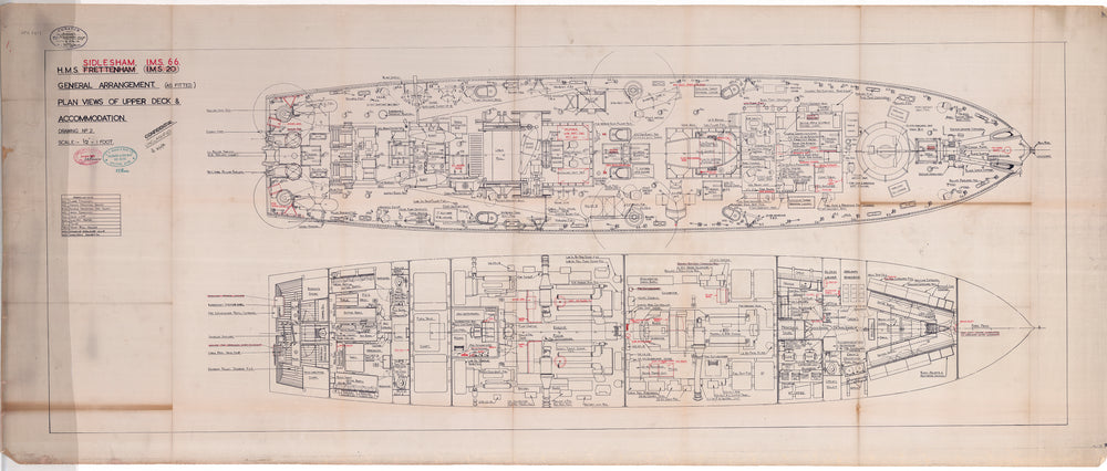 Plan showing upper deck and accommodation as fitted for HMS 'Sidlesham' (1955)