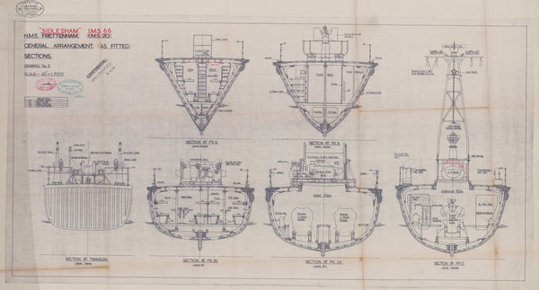 Plan showing sections as fitted for HMS 'Sidlesham' (1955)
