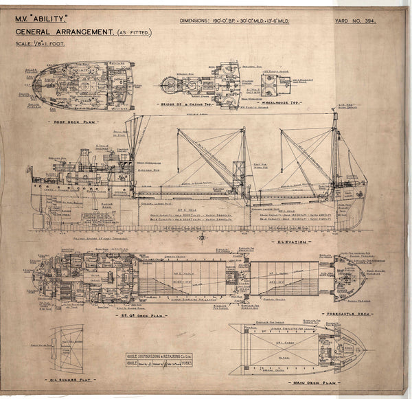 GA: Profile plan for 'Ability’ (1943), all decks as fitted (Yd No. 394)