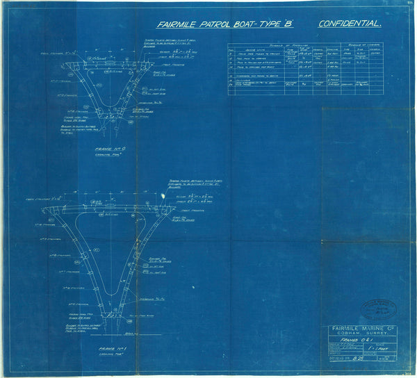 Plan showing the frames at Frames 0 and 1 for the Fairmile B-type motor launch