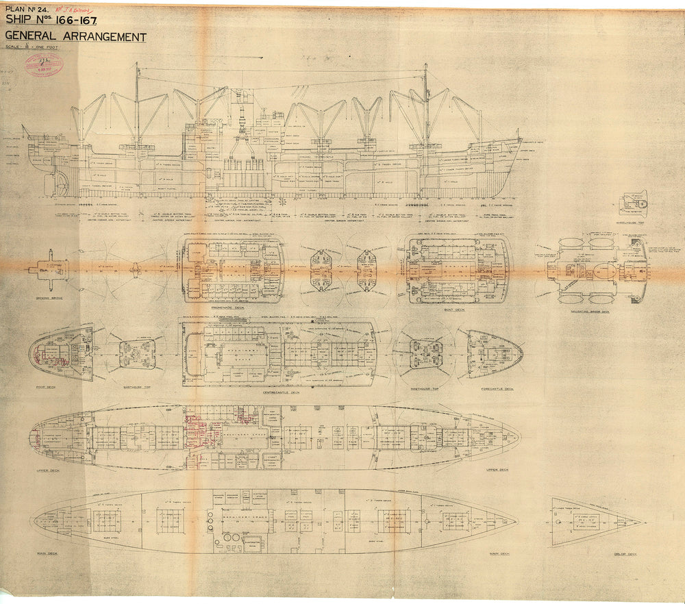 Profile and decks plan for 'Memnon' (1959)
