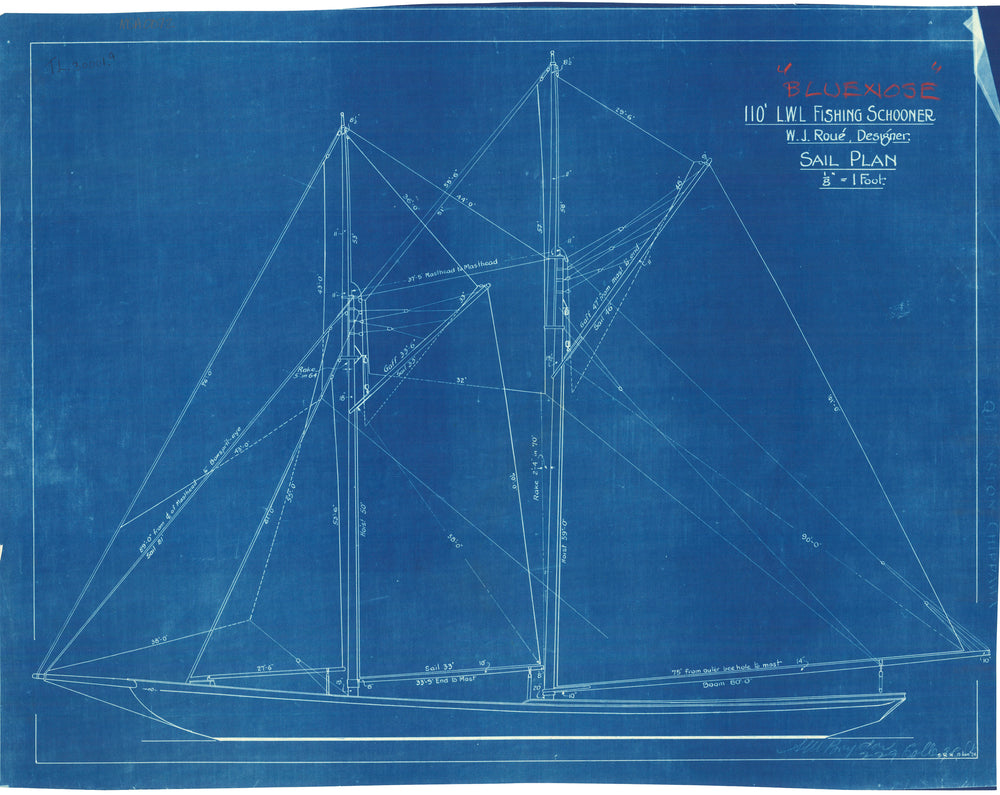 Sail plan for 'Bluenose' (1921)