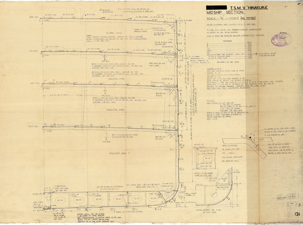 Midship section plan as fitted for 'Hinakura' (1949) (dyeline)