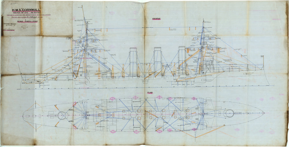 Rigging plan for HMS ‘Cornwall’
