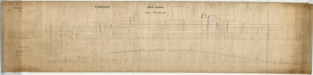 Lines plan for HMS 'Furious' (1916)