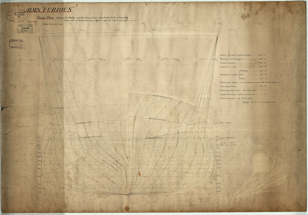 Body plan for HMS 'Furious' (1916)