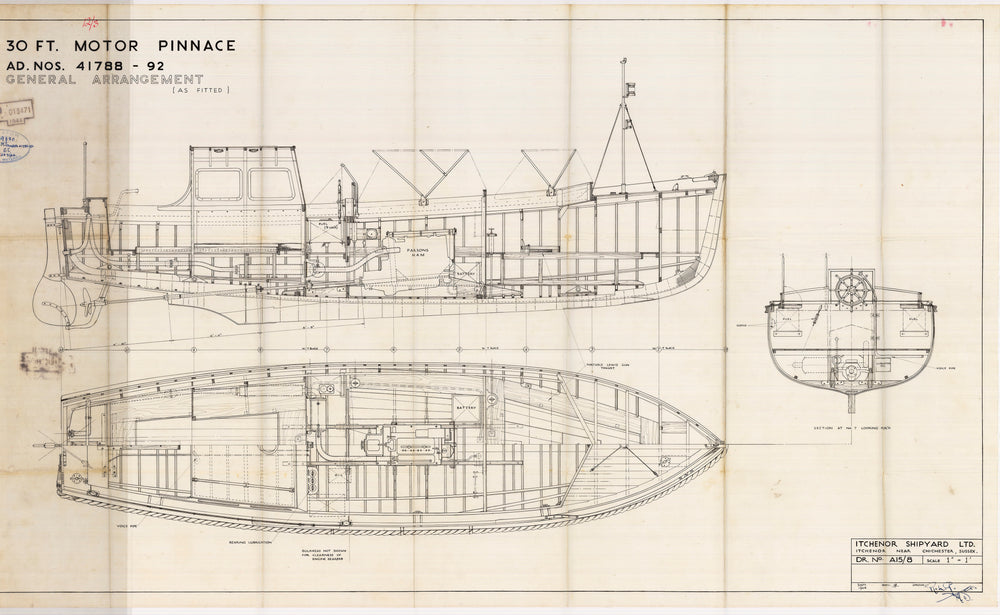 General Arrangement, Profile, Plan & Section for ‘Motor Pinnaces 41788-41792’ (1944)