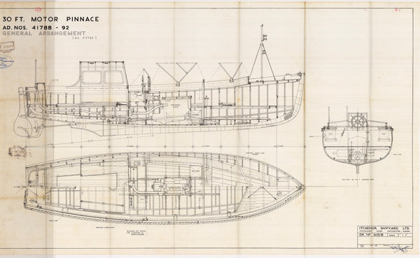 General Arrangement, Profile, Plan & Section for ‘Motor Pinnaces 41788-41792’ (1944)