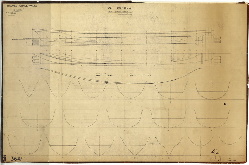 Lines; profile, 1/2 breadth & body plan for ‘Donola’, ex ‘Lodona’ (1893)