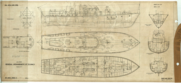 Inboard profile, decks, sections as fitted for ‘HDML 1129’ (1941)