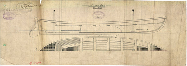 Inboard profile & 1/2 breadth plan as built for 27ft Service or Naval Whaler