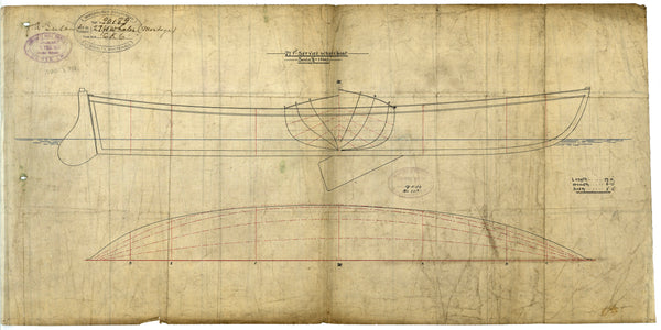 Lines, profile, 1/2 breadth & body plan for 27ft Service or Naval Whaler