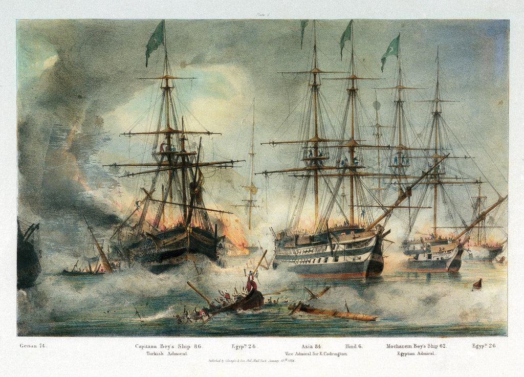 Detail of 'Asia' and other vessels at the Battle of Navarino, 20 October 1827 by George Philip Reineagle