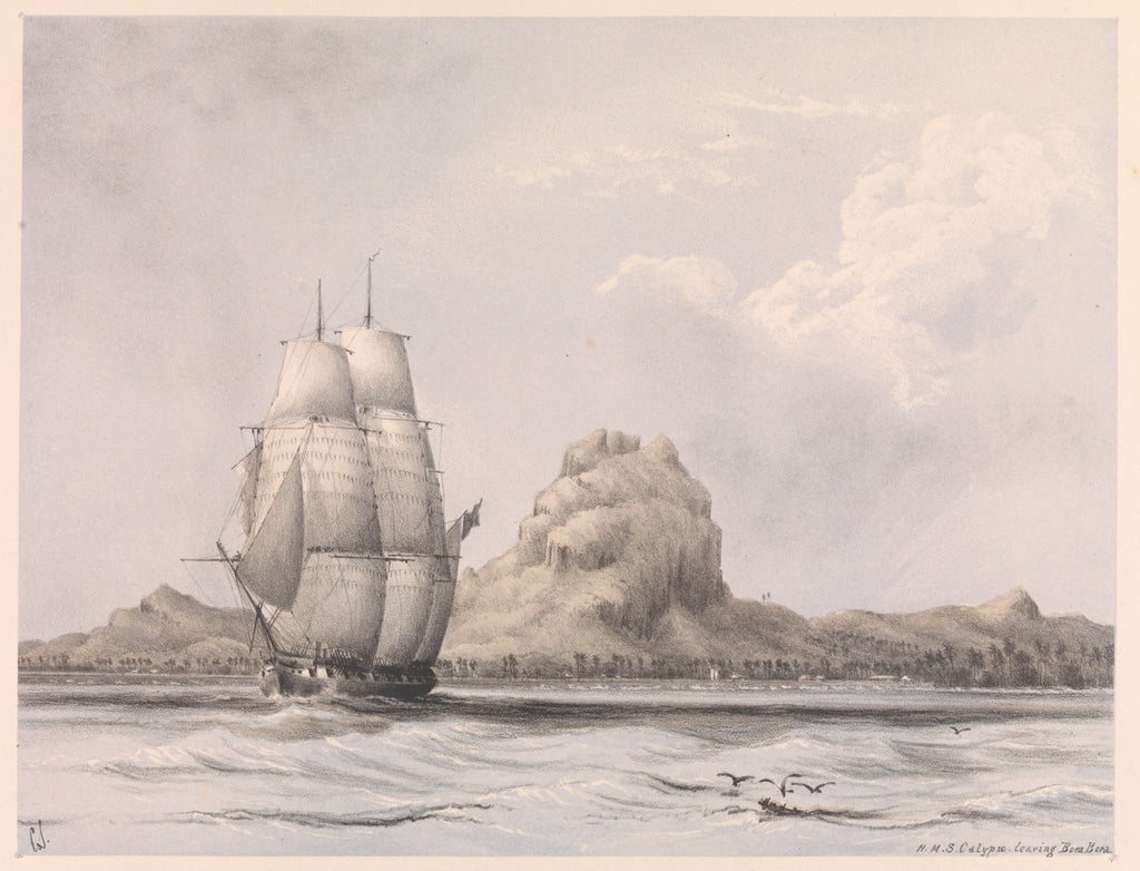 Detail of HMS 'Calypso' leaving Bora Bora by C. S.