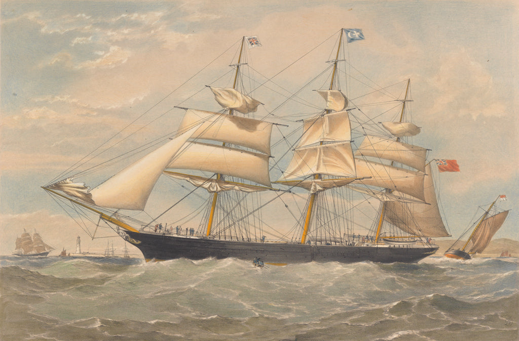Detail of Clipper ship Cornwallis near a coast by Thomas Goldsworthy Dutton