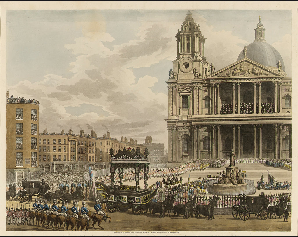Detail of 'Funeral Procession of the late Lord Viscount Nelson, from the Admiralty to St Paul's, London, 9th January 1806' by Augustus Charles Pugin [artist]; M. Merigot [engraver]; James Cundee [publisher]