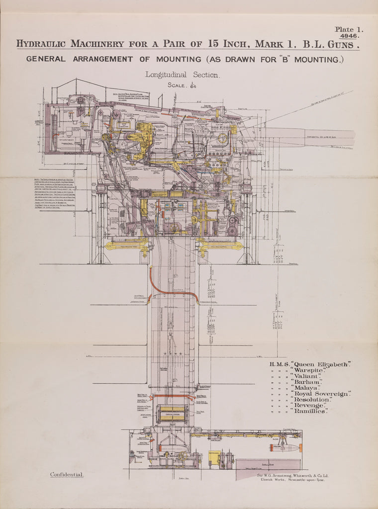 Detail of Addenda to Hydraulic Manual; 15-inch Mark 1 B.L Guns. Plate 1 by Sir W. G. Armstrong Whitworth & Co. Ltd