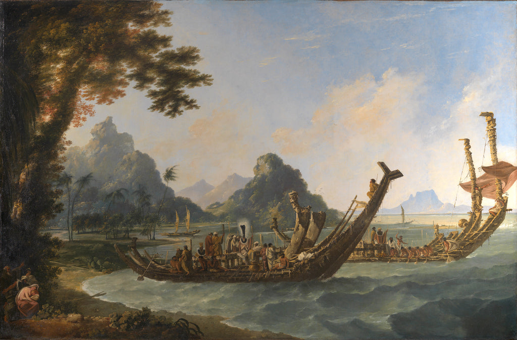 Detail of The war boats of the island of Otaheite (Tahiti) and the Society Isles, with a view of part of the harbour of Ohaneneno, in the island of Ulieta, one of the Society iIslands by William Hodges