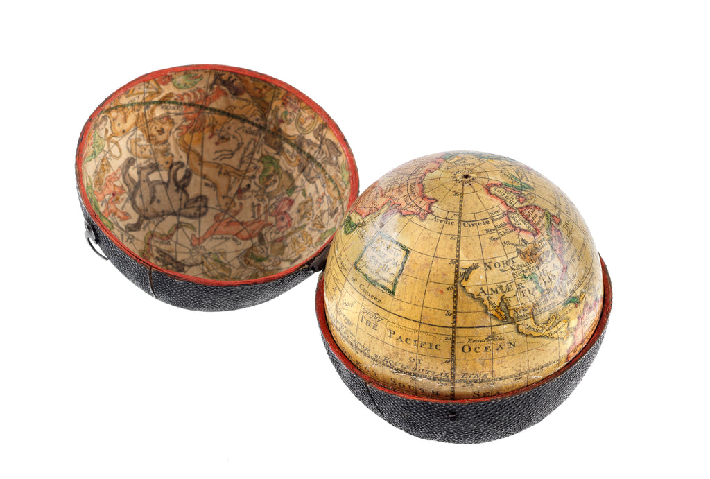 Detail of Terrestrial and celestial pocket globe, in case by Unknown