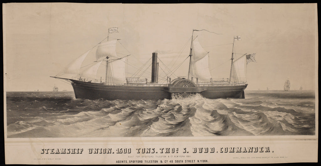 Detail of Steamship 'Union'; 1500 Tons, Thos S. Budd, Commander. Built for Spofford Tileston & Co by Major Sarony & Knapp