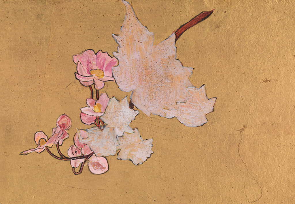 Detail of Pink blossom on brown stem with gold background by William Lionel Wyllie