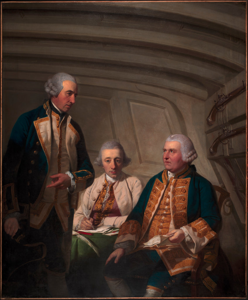 Detail of Vice-Admiral Sir Samuel Cornish, Captain Richard Kempenfelt and Thomas Parry by Tilly Kettle