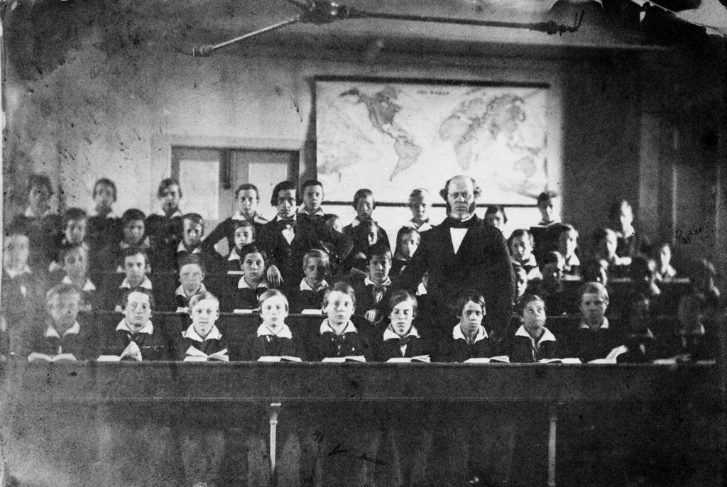 Detail of Mr John Riddle, Headmaster of the Upper Nautical School, Greenwich Hospital, with his pupils in 1855 by unknown