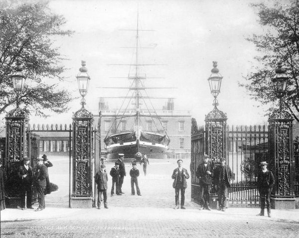 Entrance to Greenwich Hospital School with the drill ship 'Fame' and ...