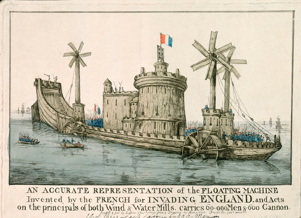 Detail of An Accurate Representation of the Floating Machine Invented by the French for Invading England by Freville
