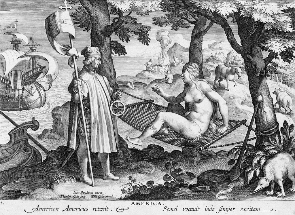 Detail of America. Americen Americus retexit, Semel vocauit inde semper exitam by Johannes Stradanus